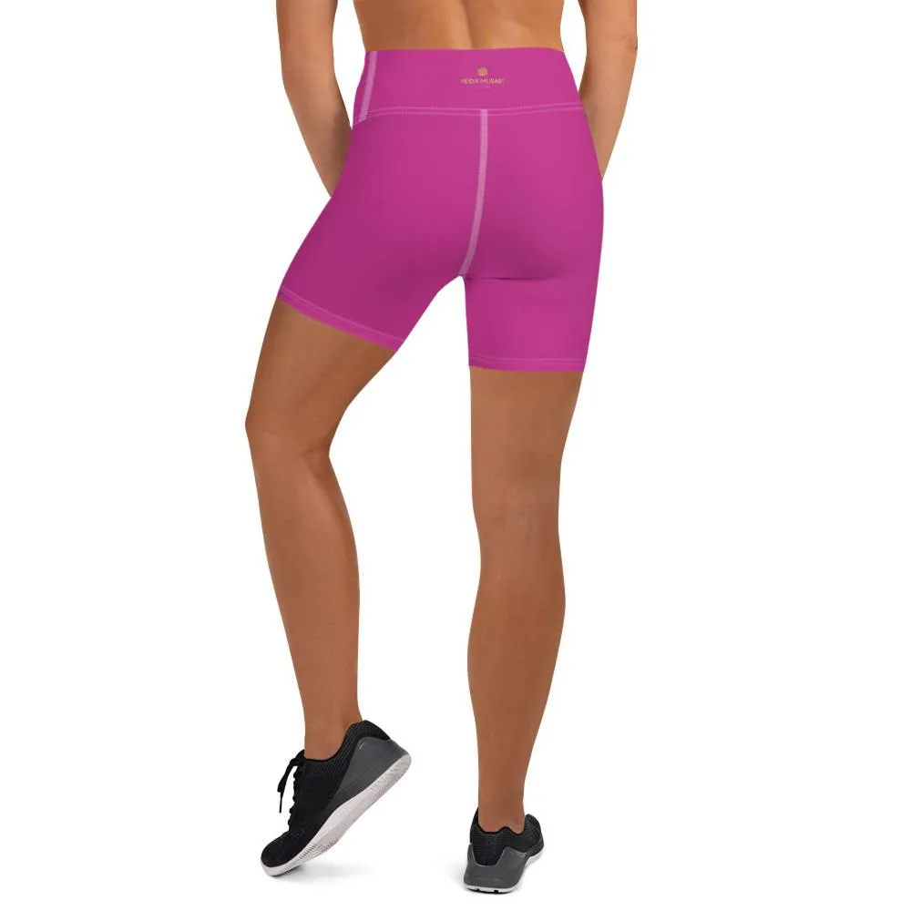 Hot Pink Yoga Shorts, Solid Color Gym Fitness Workout Tight Fitness Shorts- Made in USA/EU