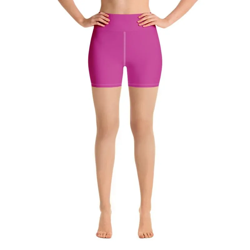 Hot Pink Yoga Shorts, Solid Color Gym Fitness Workout Tight Fitness Shorts- Made in USA/EU