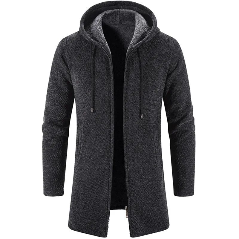 Ilooove 2023 New Autumn Winter Cashmere Men's Cardigan Hooded Fleece Knitting Sweaters Coat Male Warm Cardigan Thick Windbreaker Jackets