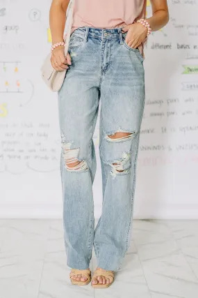 In Color Distressed 90's Straight Jeans