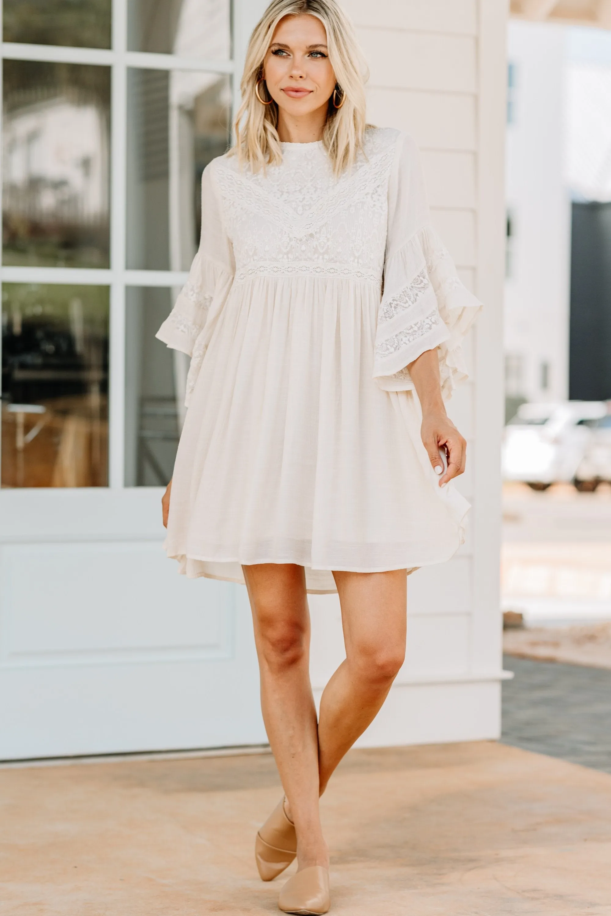 In Your Opinion Natural White Lace Dress