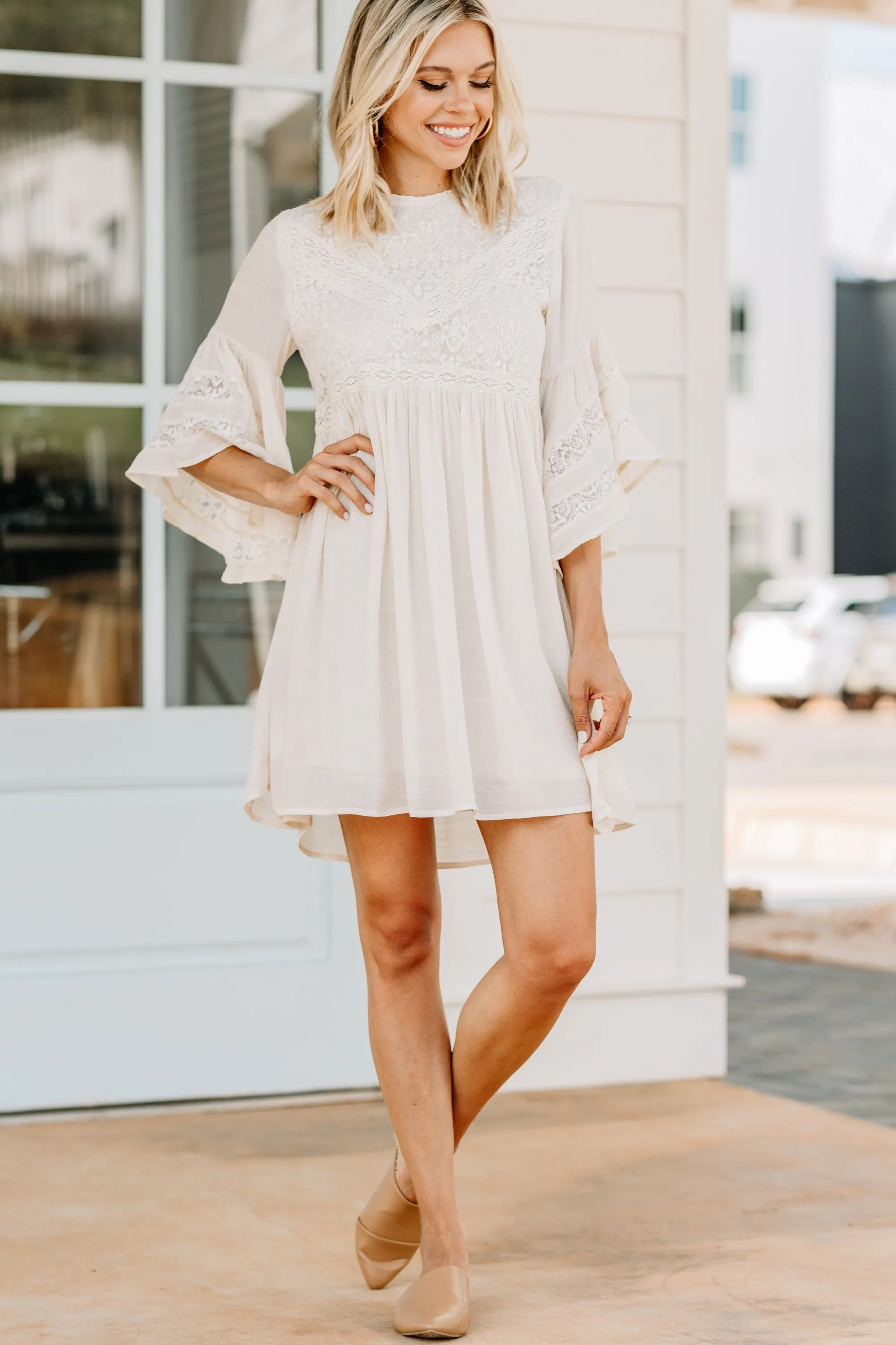 In Your Opinion Natural White Lace Dress