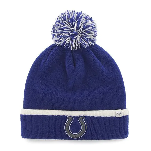 Indianapolis Colts 47 Brand Blue White Baraka Knit Cuff Poofball Beanie Hat Cap