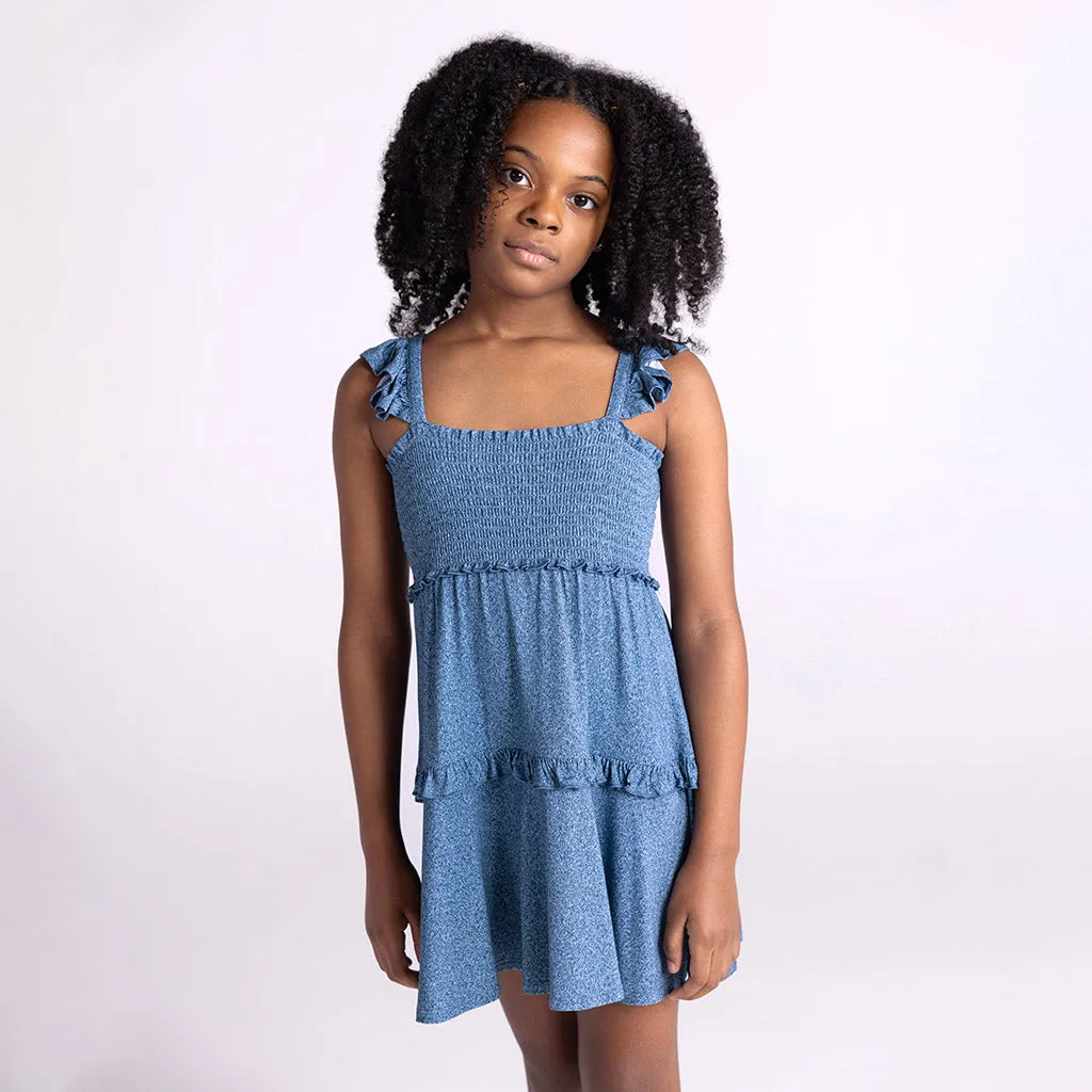 Indigo Denim Smocked Babydoll Dress