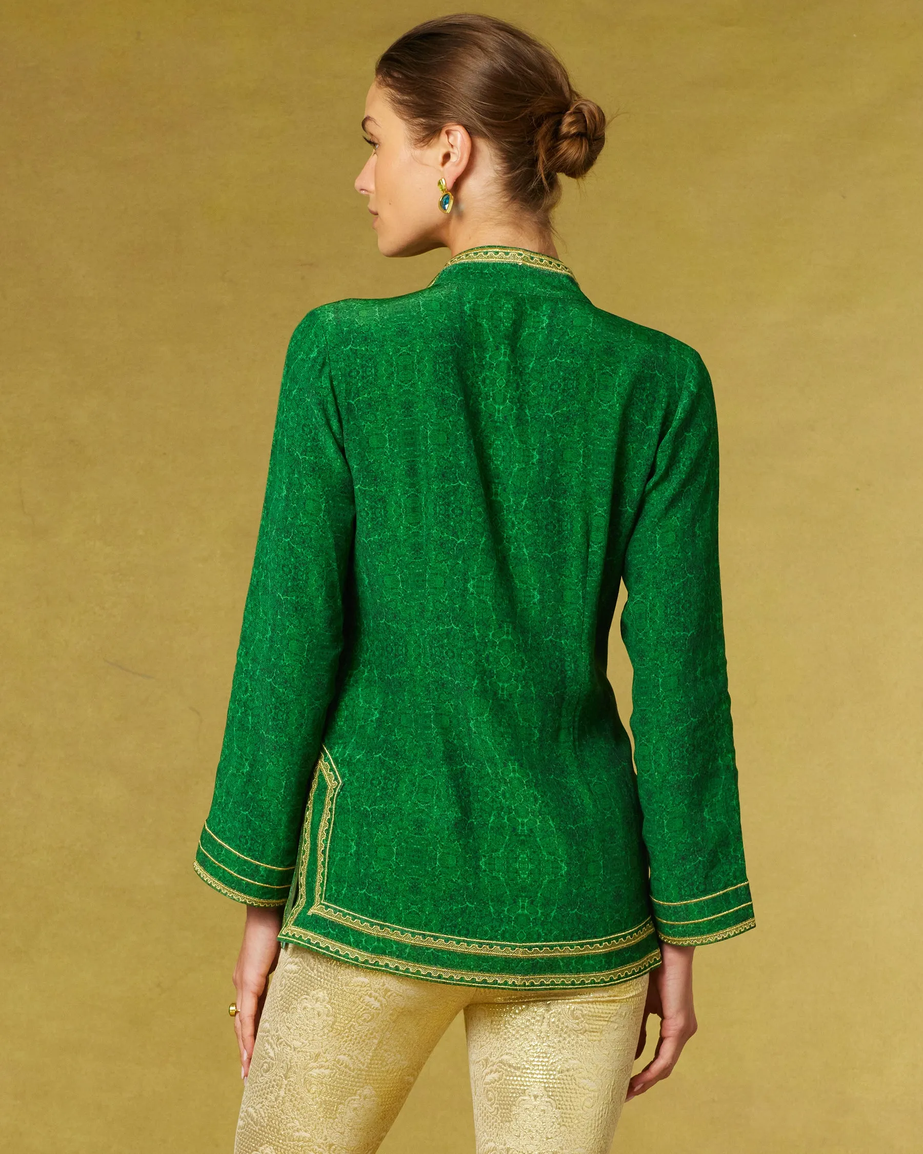 Isabelle Tunic in Malachite Burl and Gold Embroidery