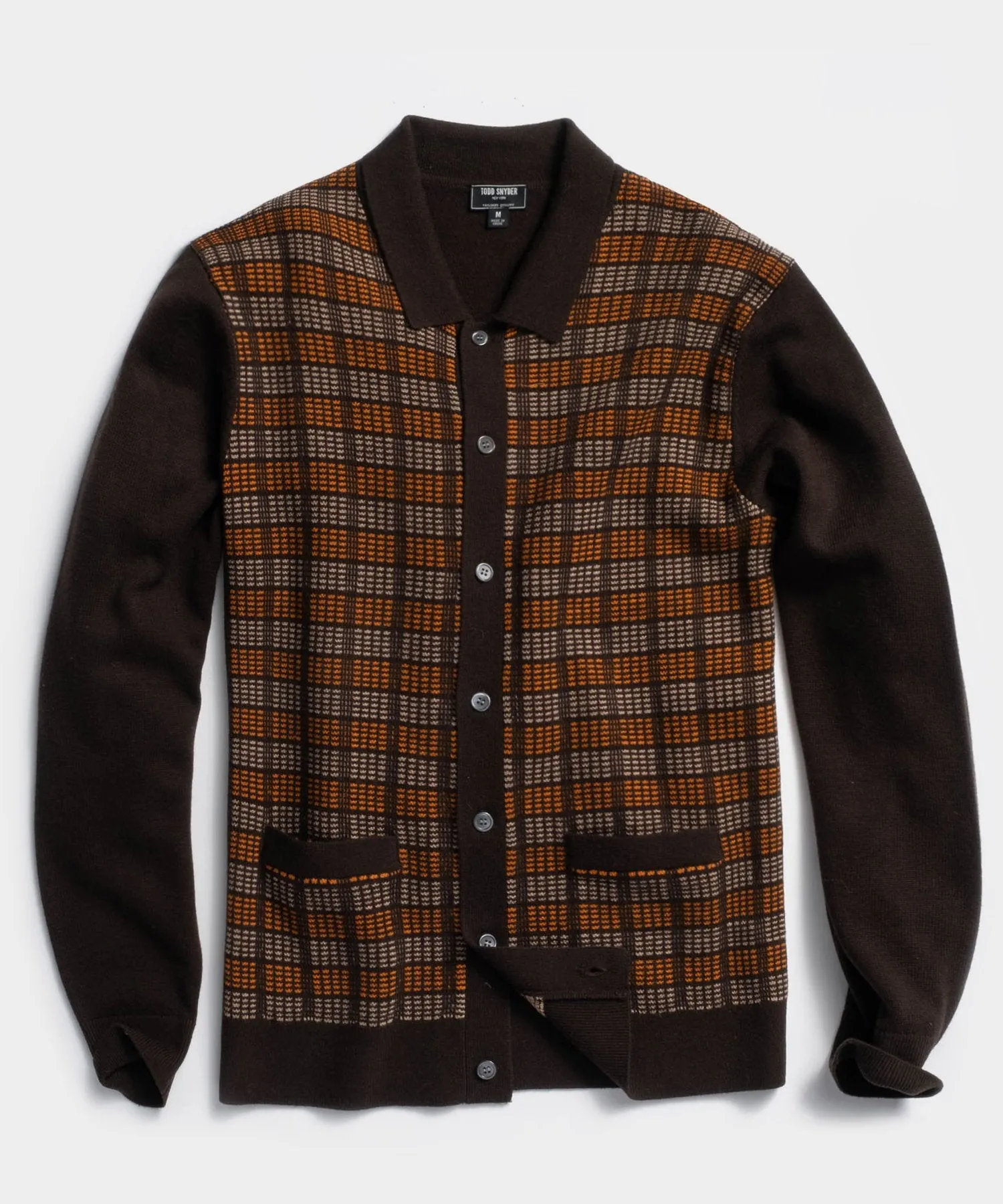 Italian Merino Sweater Polo Cardigan in Brown