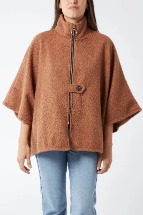 Italian Teddy Borg Turtle Neck Zip Cape