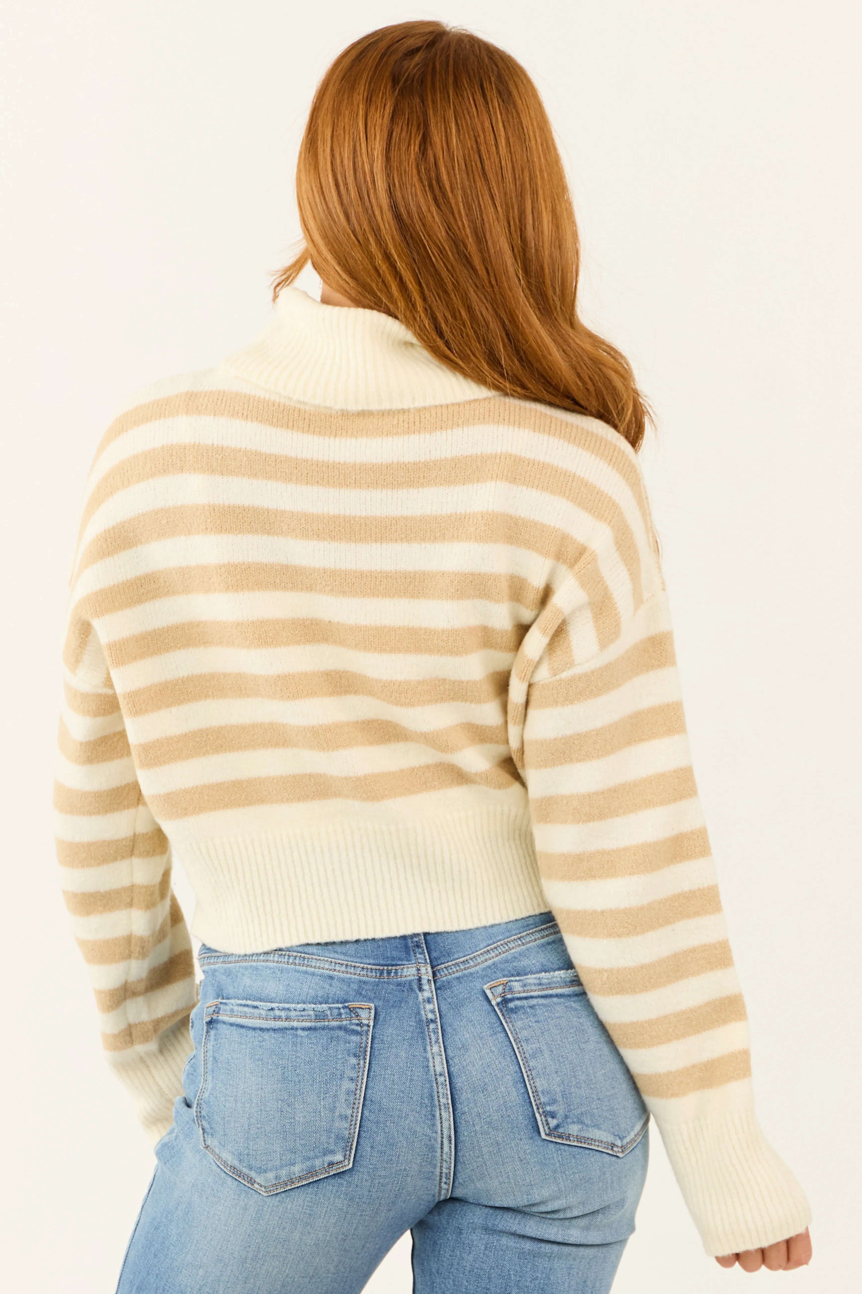 Ivory and Nude Striped Turtleneck Sweater