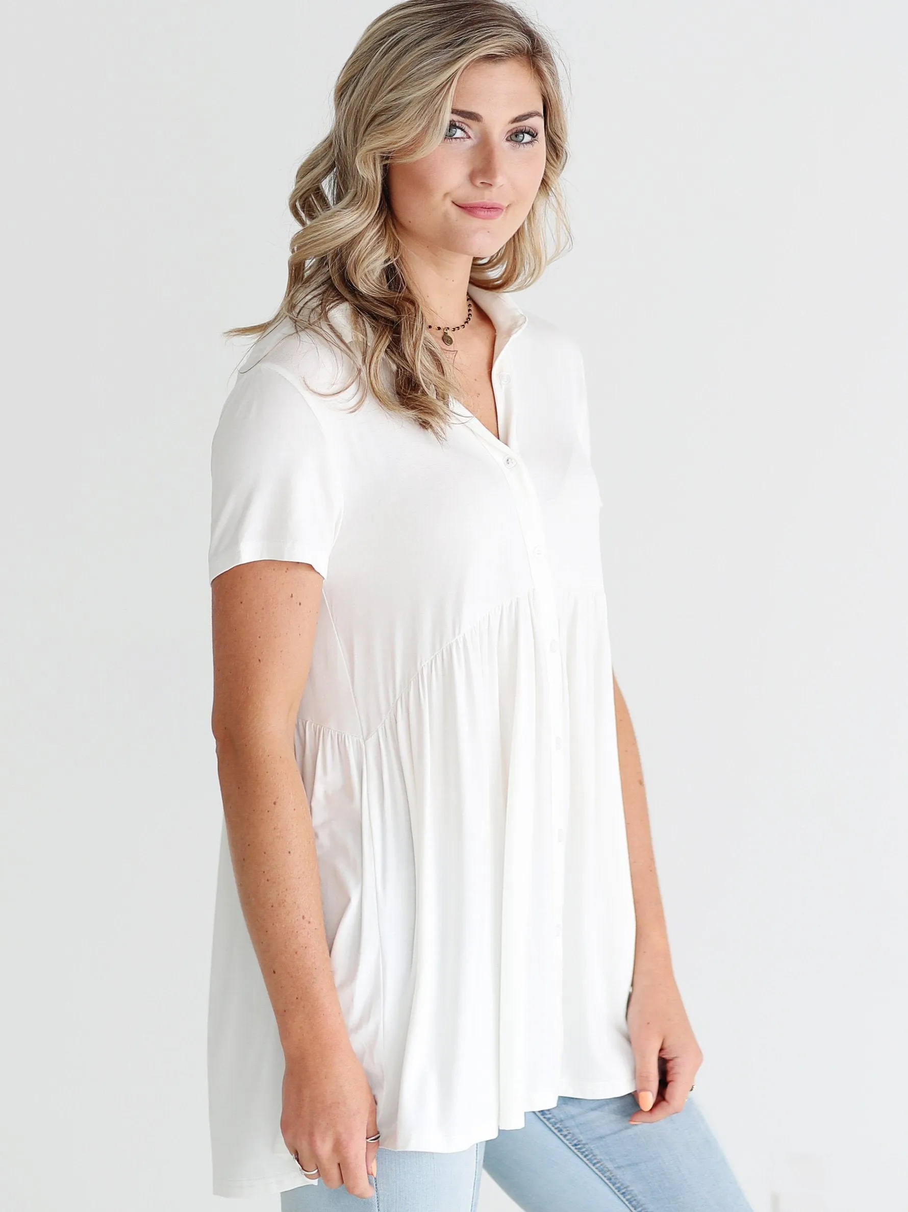 Ivory DLMN Button Up Babydoll Top