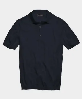 John Smedley Adrian Short Sleeve Polo Sweater in Navy