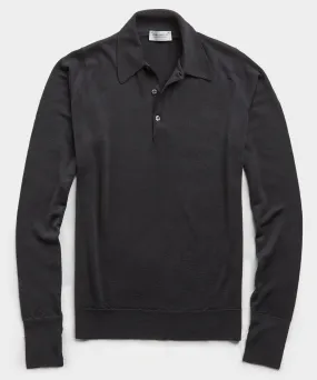 John Smedley Easy Fit Long Sleeve Polo Sweater in Black