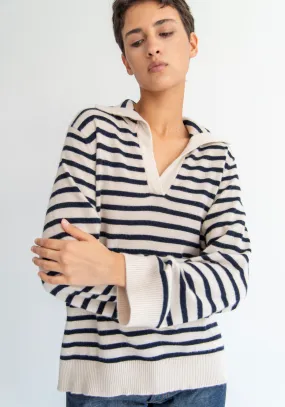 Keegan Stripe Cashmere Polo Sweater