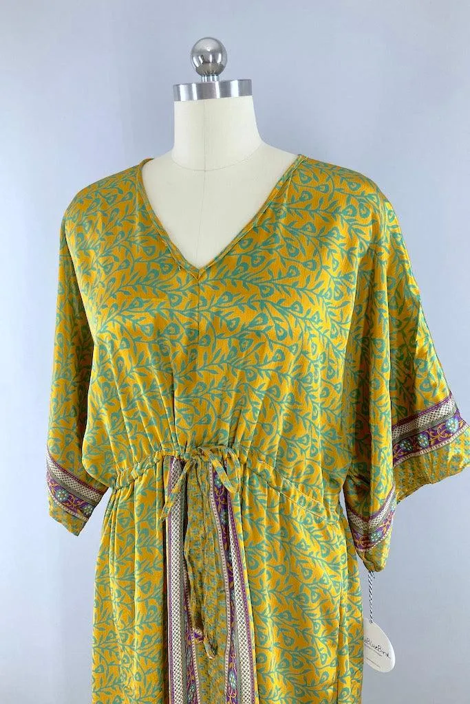 Kerala Kaftan / Gold & Turquoise