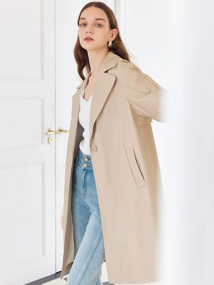 Khaki Striped Trench Coat With Belt