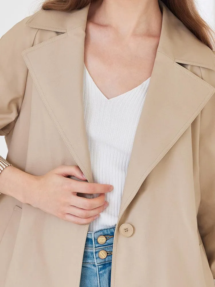 Khaki Striped Trench Coat With Belt