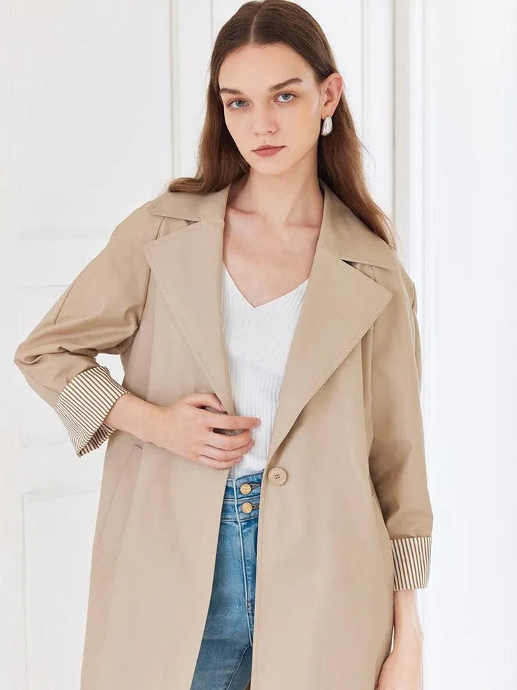 Khaki Striped Trench Coat With Belt