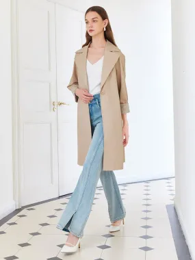 Khaki Striped Trench Coat With Belt