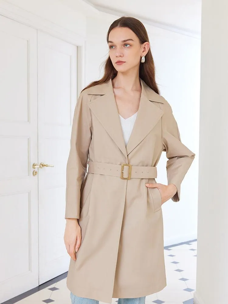 Khaki Striped Trench Coat With Belt