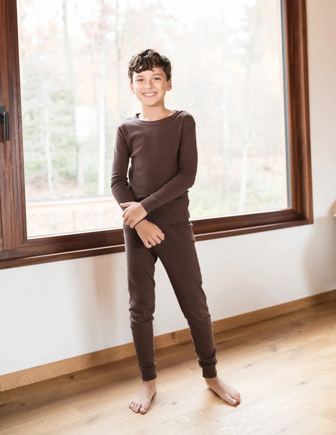 Kids Two Piece Solid Brown Pajamas