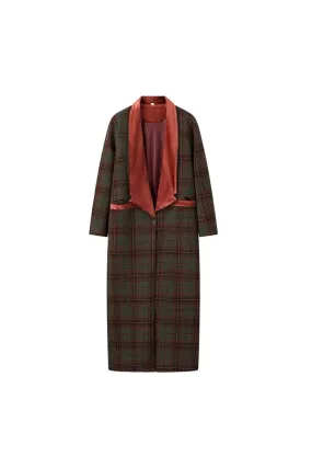 'Kinsley' Stylish Color-blocked Plaid Wool Trench Coat