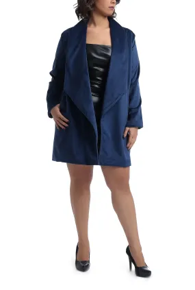 Knee Length Suede Trench Coat - Dark Blue