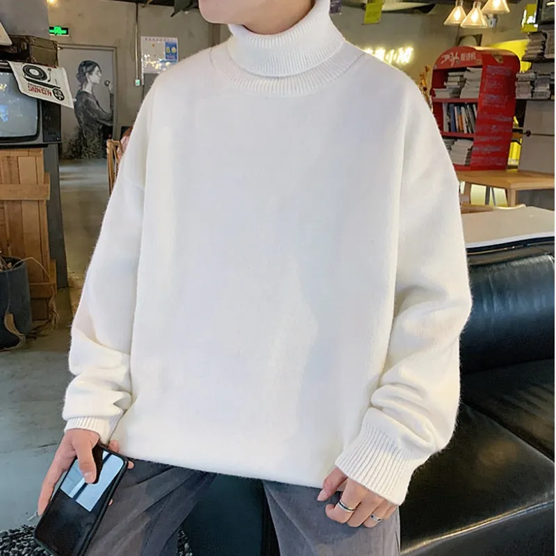 Knitted Warm Sweater Men Turtleneck Sweater Men&#39;s Loose Casual Pullovers Bottoming Shirt Autumn Winter New Solid Color Pullovers