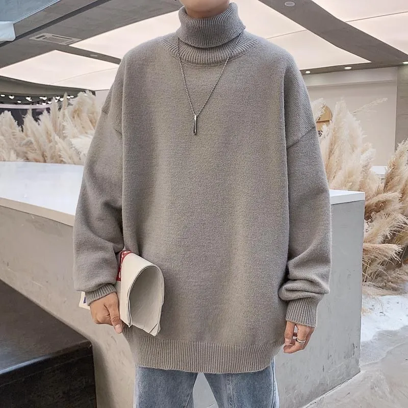 Knitted Warm Sweater Men Turtleneck Sweater Men&#39;s Loose Casual Pullovers Bottoming Shirt Autumn Winter New Solid Color Pullovers