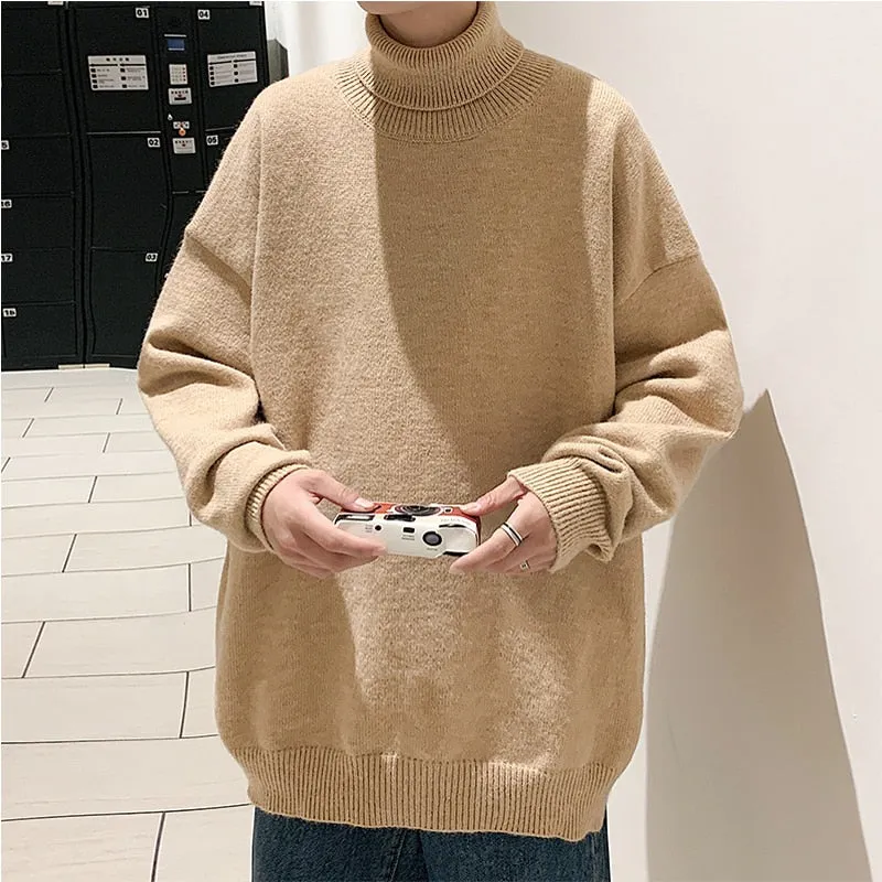 Knitted Warm Sweater Men Turtleneck Sweater Men&#39;s Loose Casual Pullovers Bottoming Shirt Autumn Winter New Solid Color Pullovers