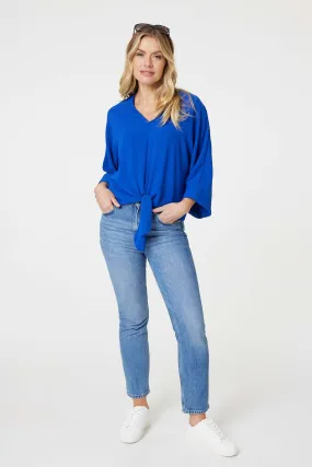 Knot Front Relaxed 3/4 Sleeve Blouse