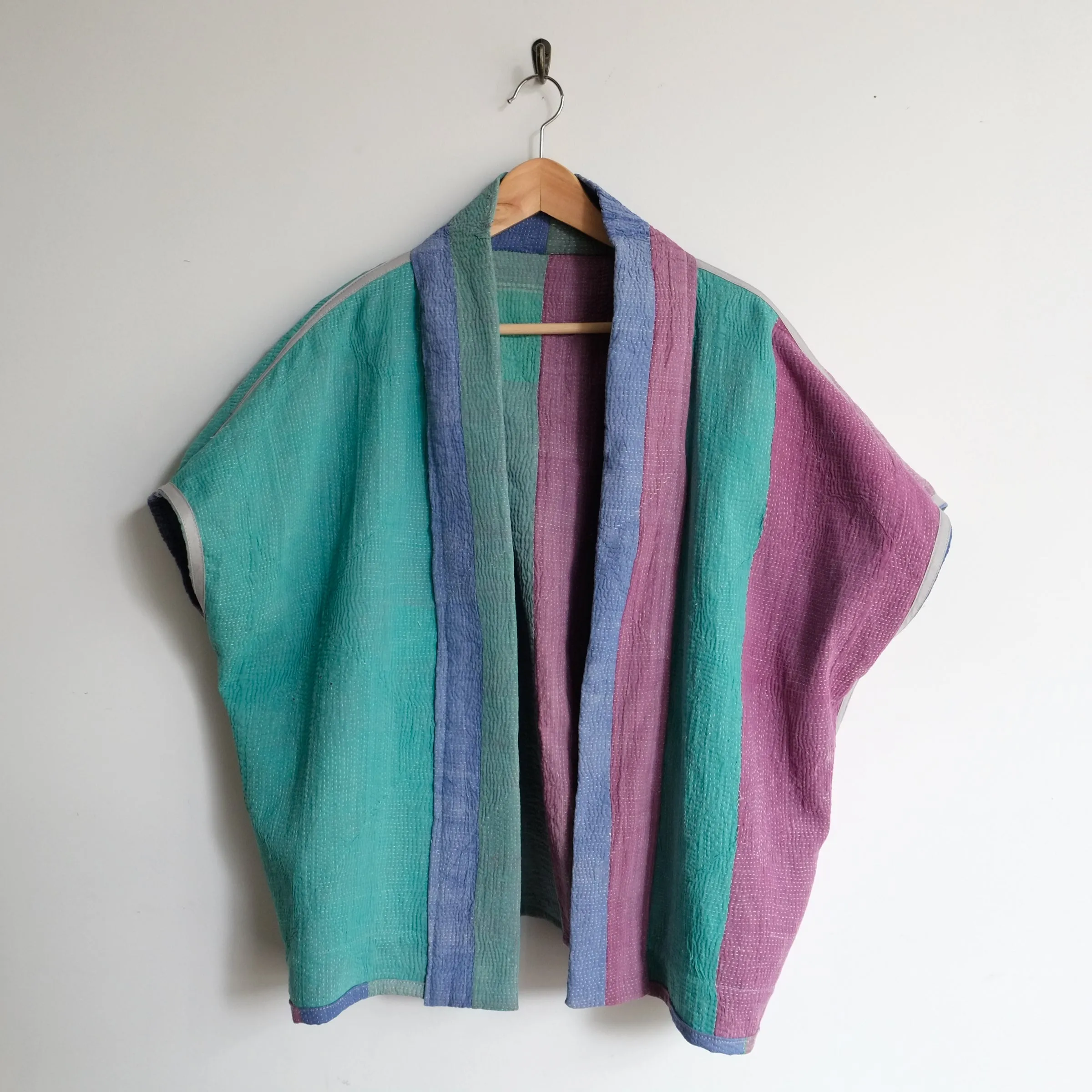 L Blue Green Purple Stripe Colorblock Anoushka Jacket SS047