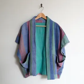 L Blue Green Purple Stripe Colorblock Anoushka Jacket SS047