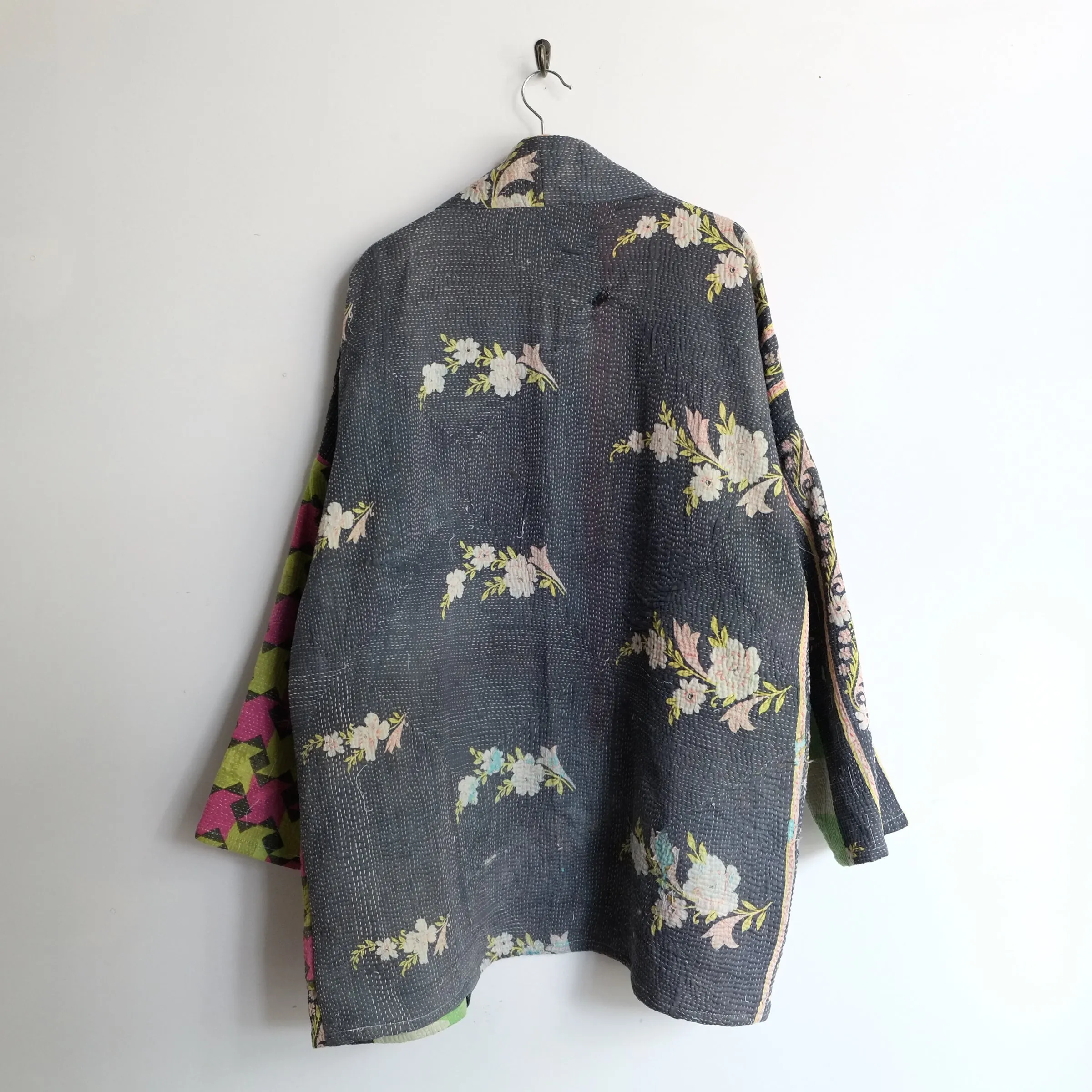 L Citrus Green, Pink and Black with Blossoms Anoushka Jacket LL158