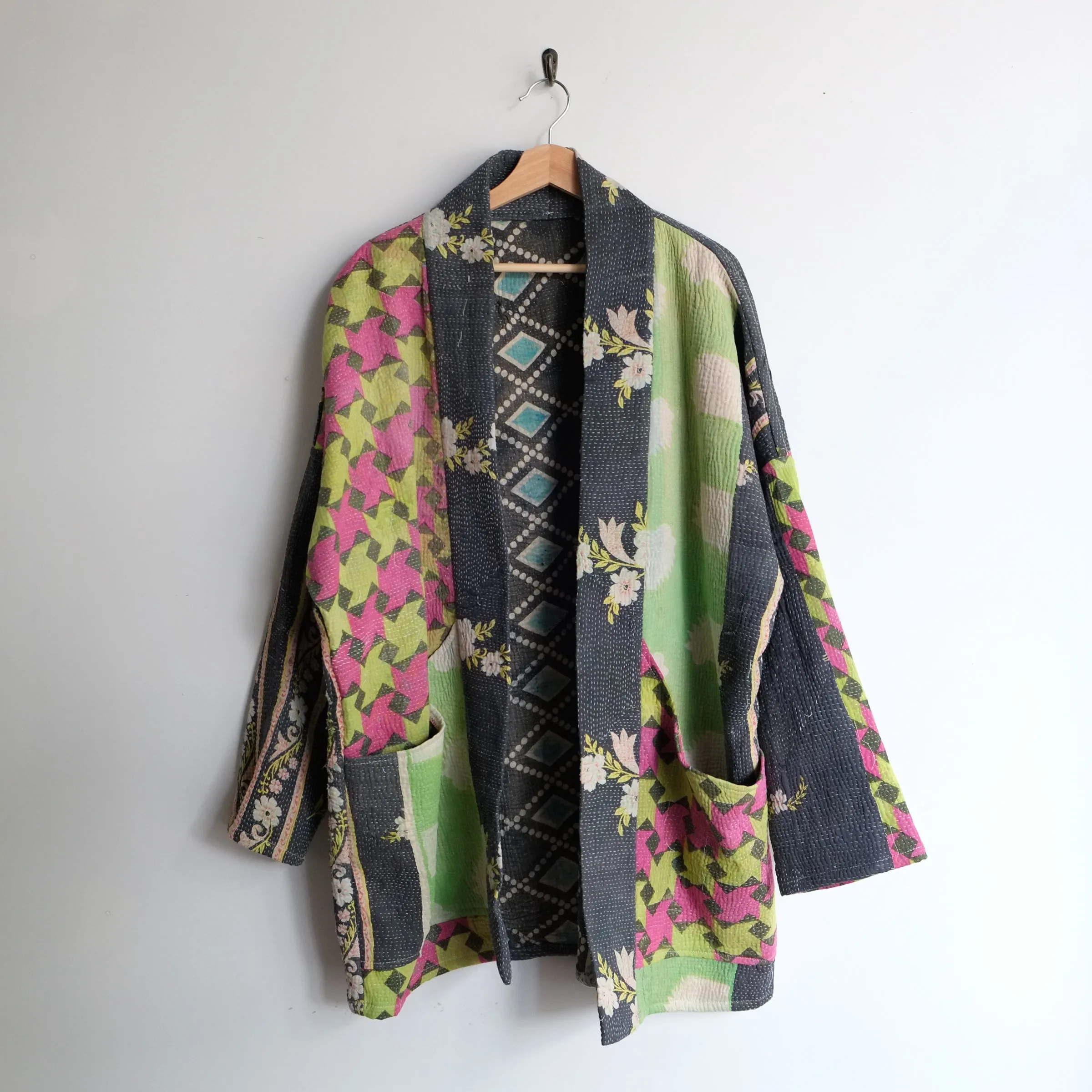 L Citrus Green, Pink and Black with Blossoms Anoushka Jacket LL158