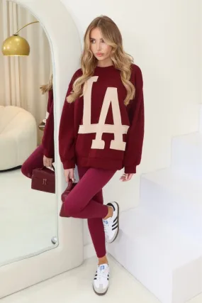 LA burgundy and beige sweater