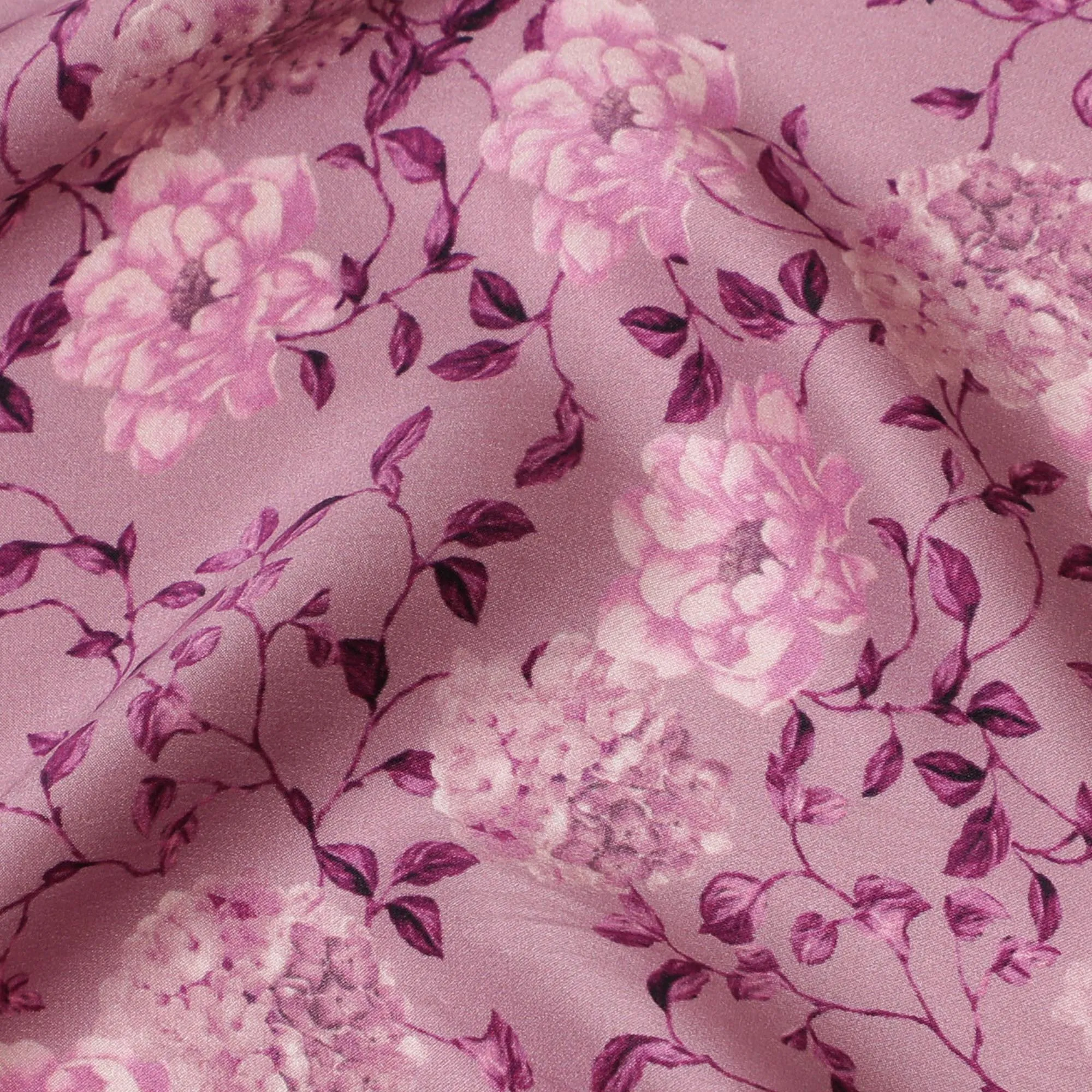 Lavender & Pink Floral Silk Satin Fabric with Mirror Work - 110 cm Width-D20279