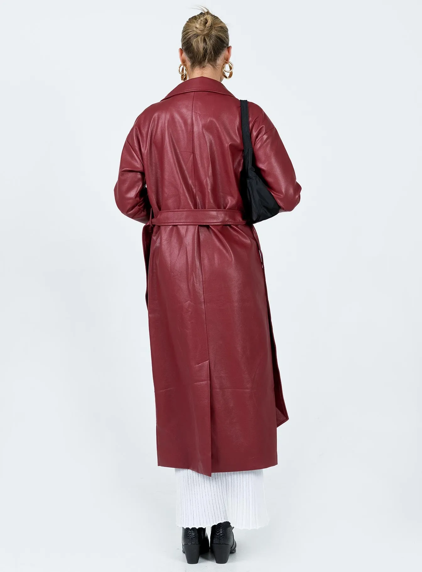 Leif Faux Leather Long Coat Burgundy