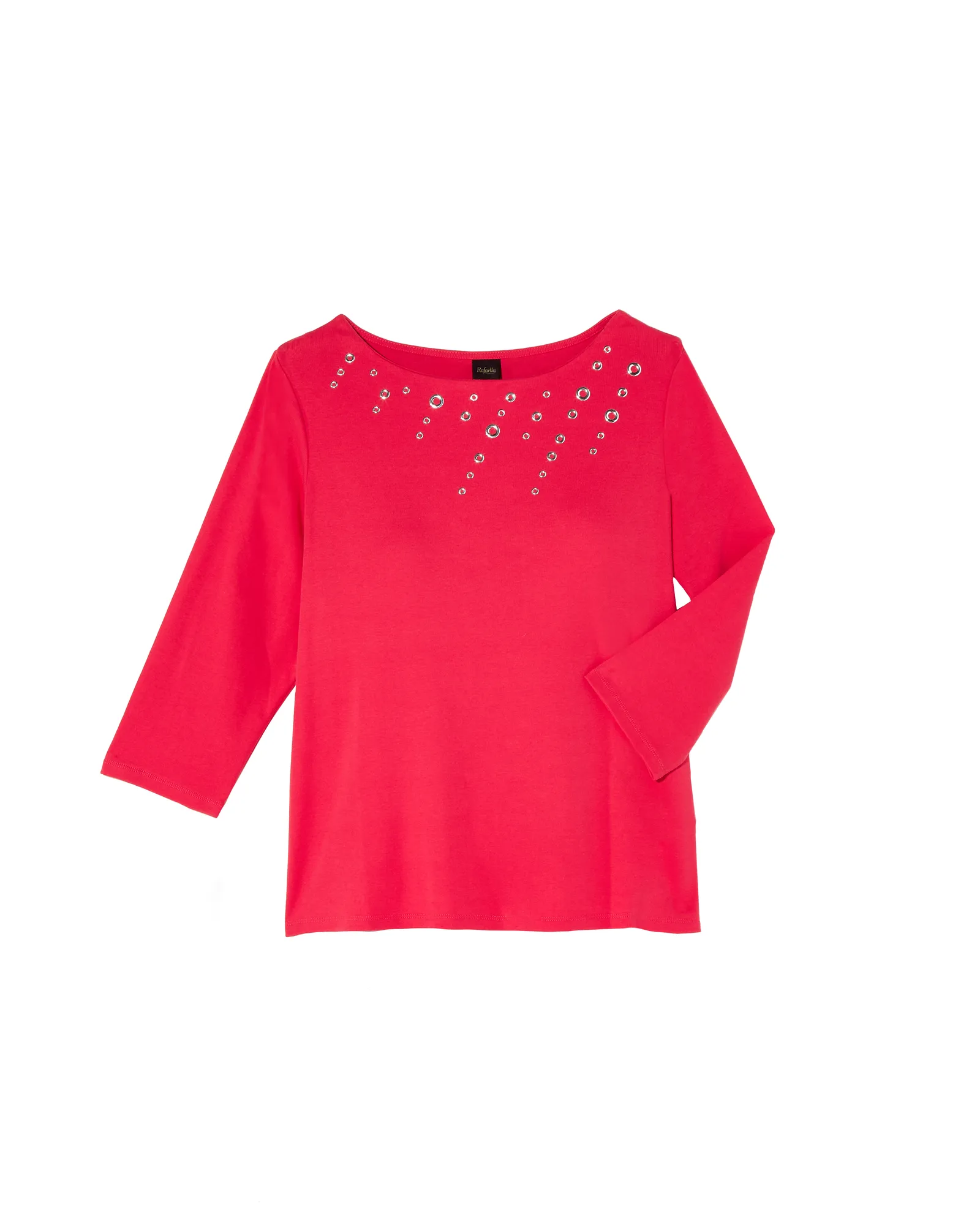 Leighton Boat Neck Tee with Grommet Details | Magenta