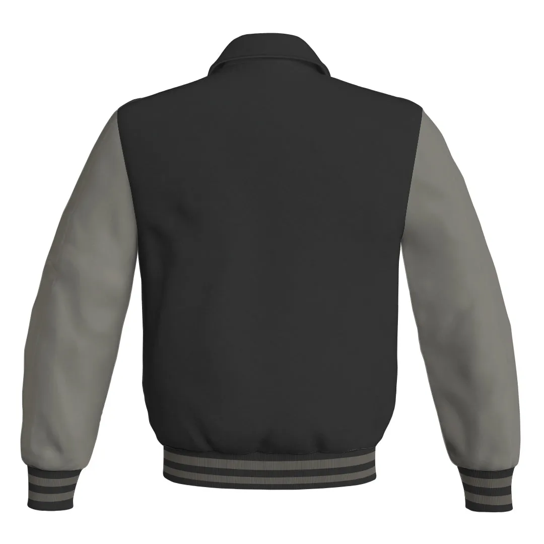 Letterman Varsity Classic Jacket Black Body and Gray Leather Sleeves