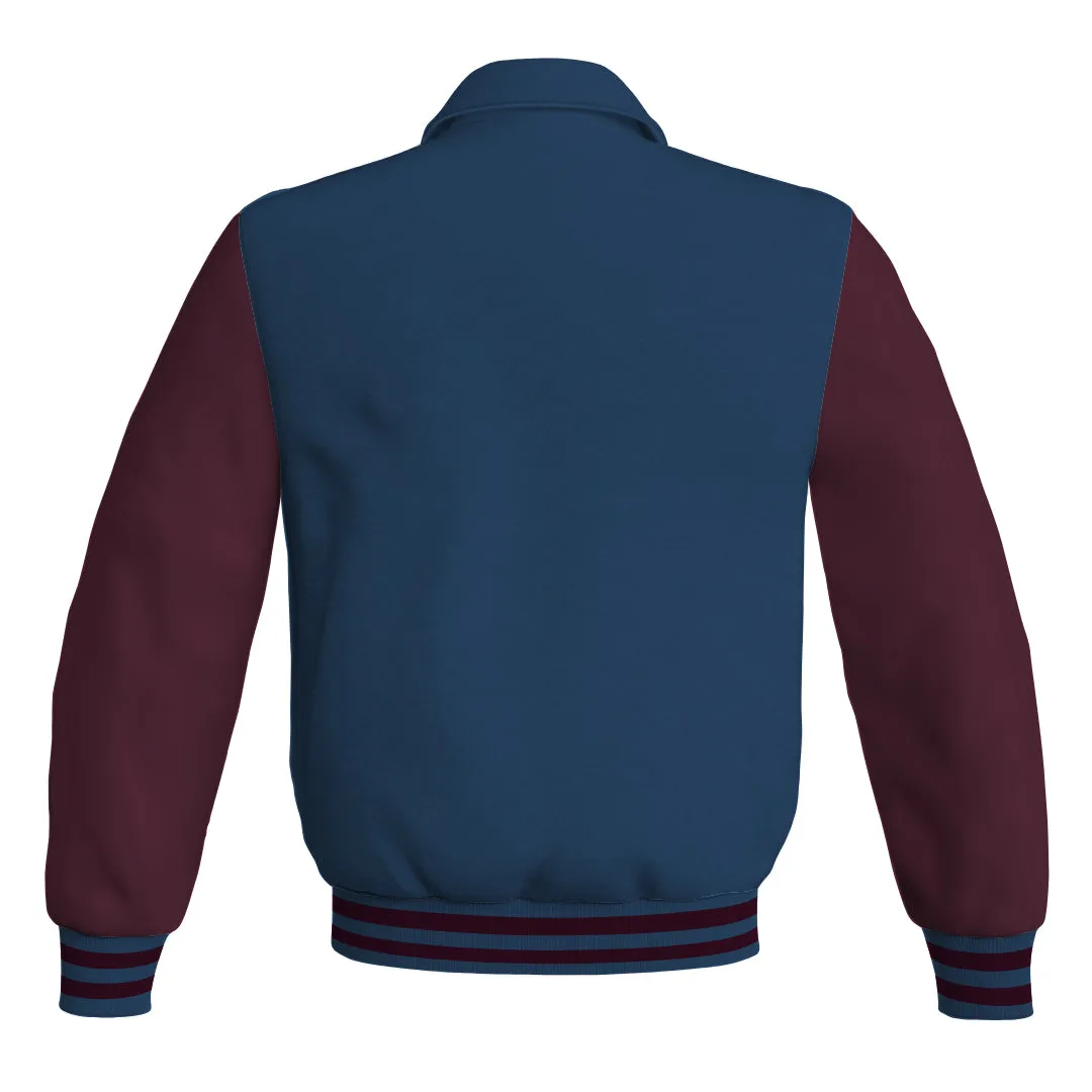 Letterman Varsity Classic Jacket Navy Blue Body and Maroon Leather Sleeves