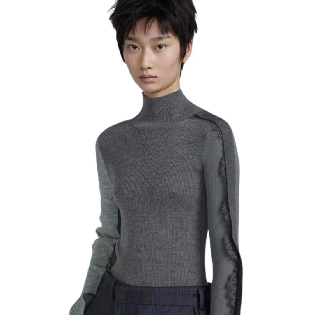 Leyla Lace Long Sleeve Pullover - Grey