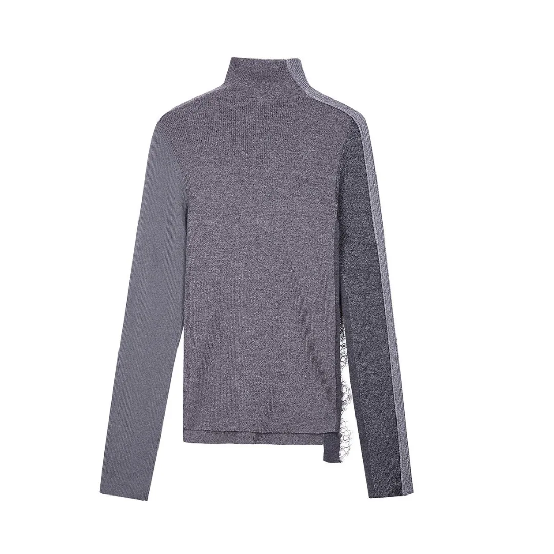 Leyla Lace Long Sleeve Pullover - Grey