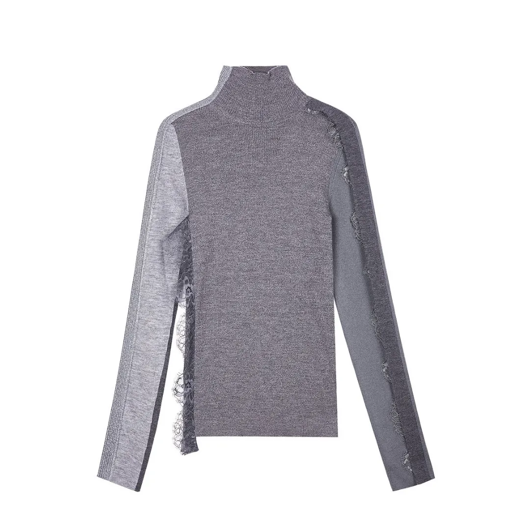 Leyla Lace Long Sleeve Pullover - Grey