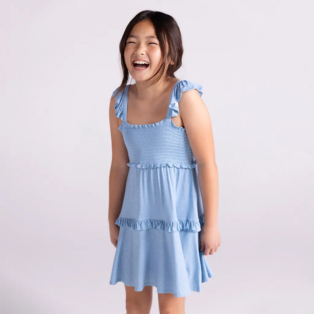 Light Blue Denim Smocked Babydoll Dress