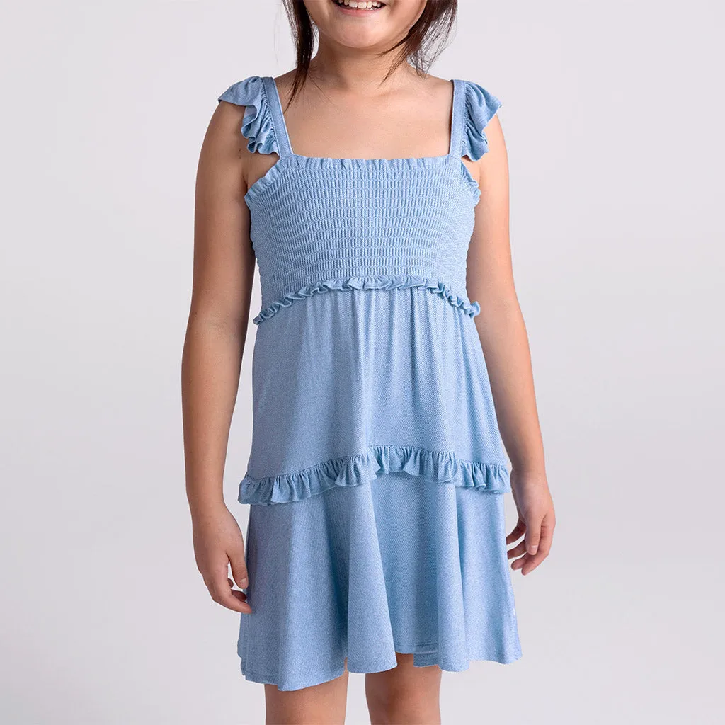 Light Blue Denim Smocked Babydoll Dress