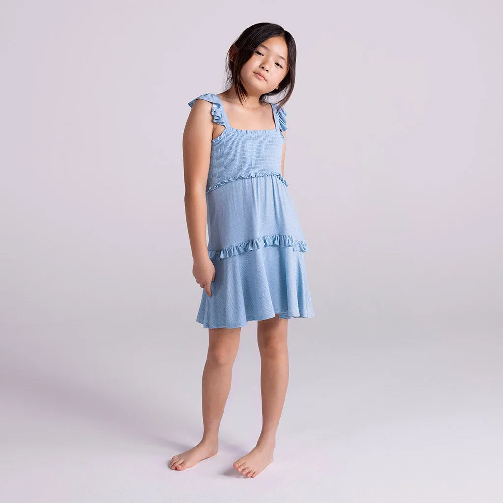 Light Blue Denim Smocked Babydoll Dress