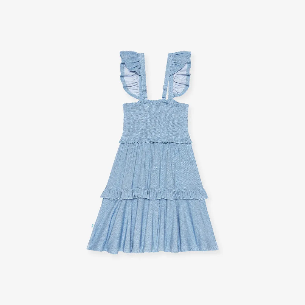 Light Blue Denim Smocked Babydoll Dress