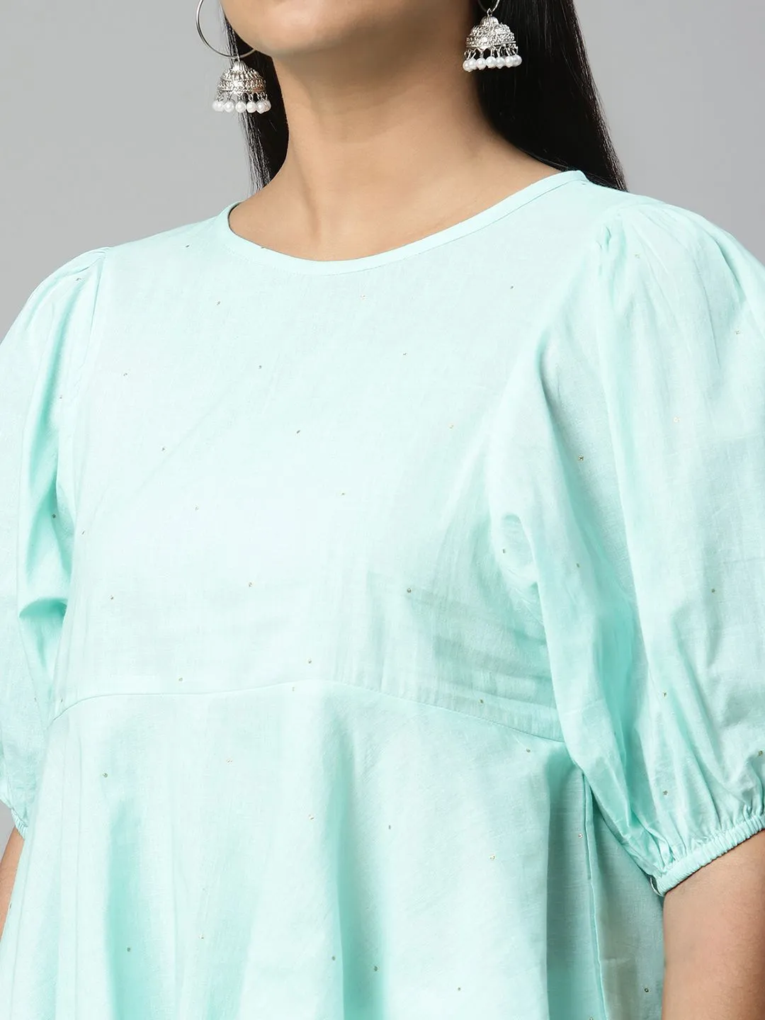 Light Blue Pure Cotton Printed Top