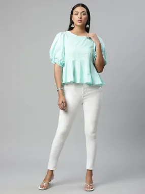 Light Blue Pure Cotton Printed Top