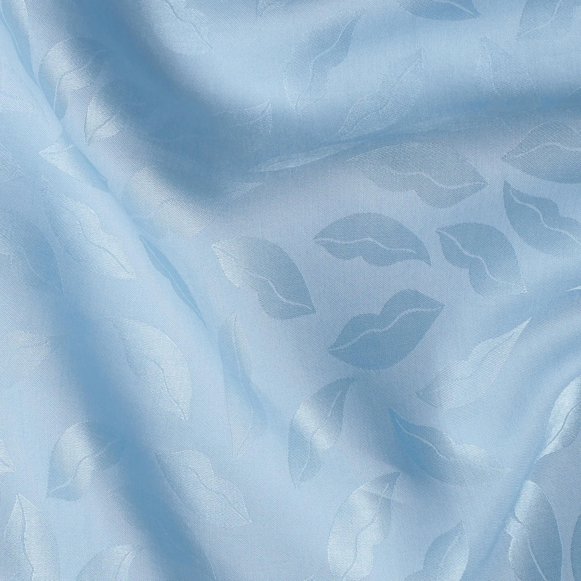 Light Blue Silk Satin Fabric with Leaf Pattern, 110 cm Width-D20960