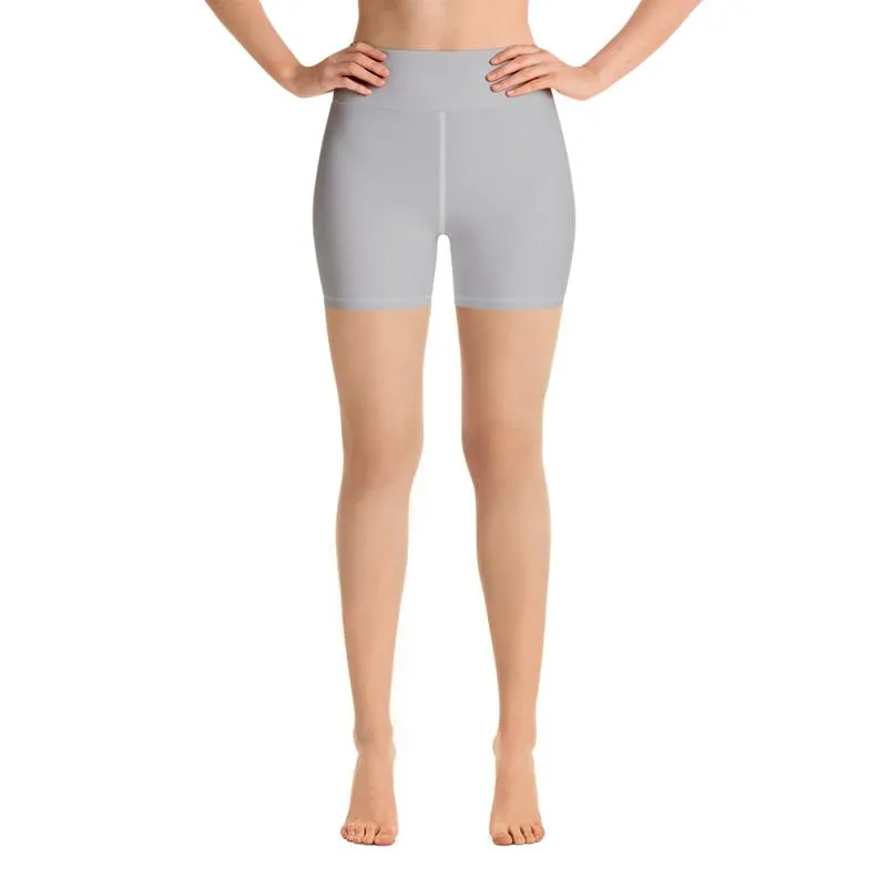 Light Gray Yoga Shorts, Solid Color Designer Fitness Shorts With Pockets-Made in USA/EU